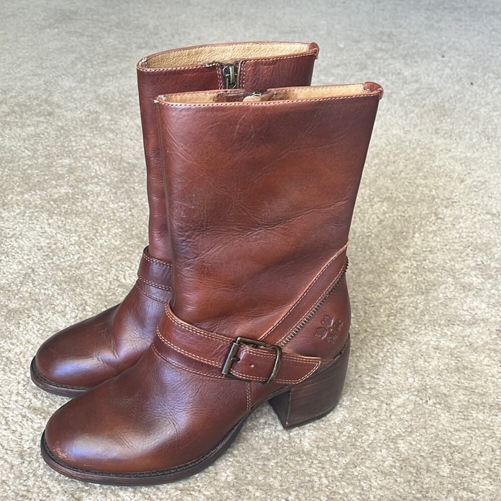 Patricia Nash Lombardy Brown Leather Buckle Chunky Heel Mid Western Cowgirl Boot - Picture 2 of 15